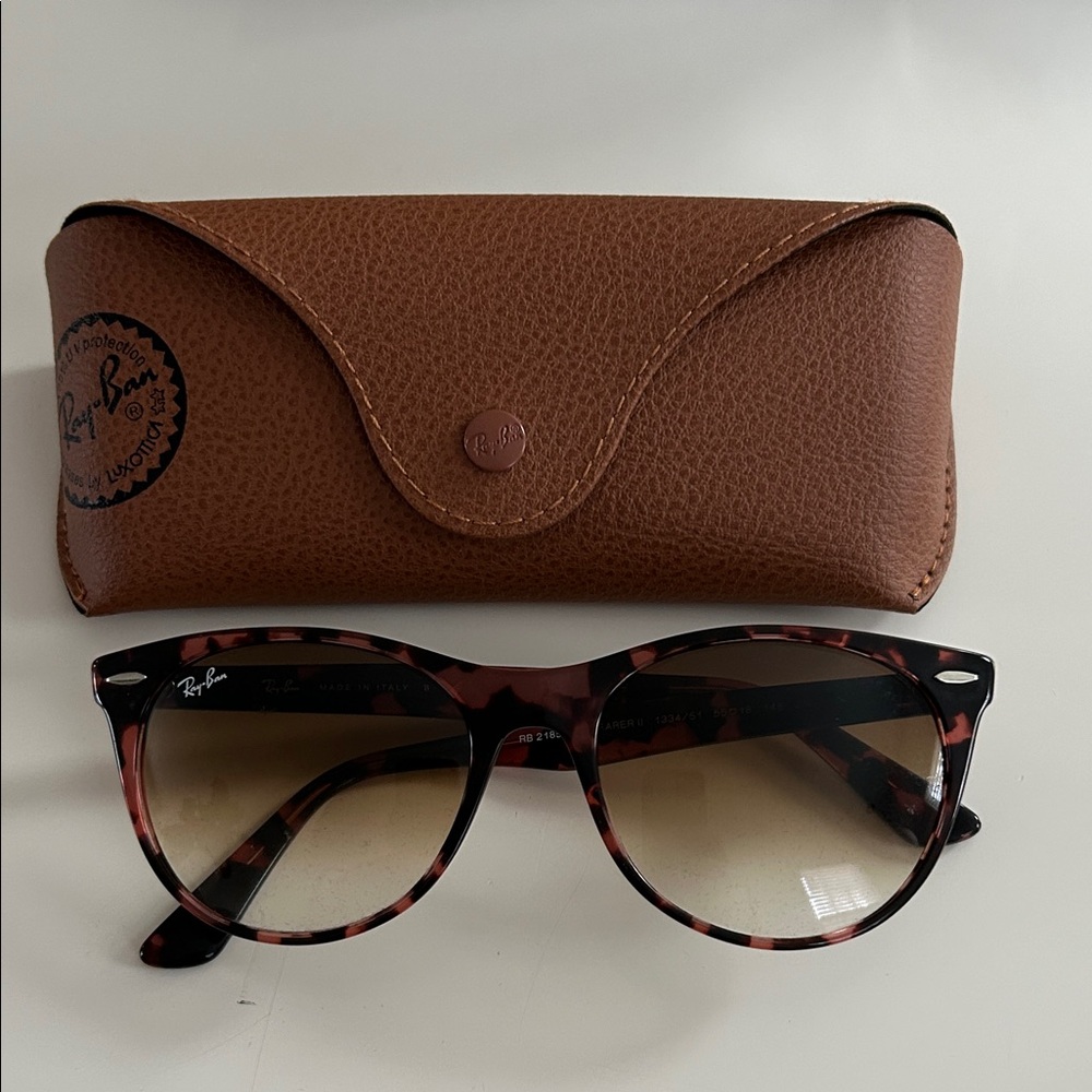 Ray-Ban Pink Wayfarer II Tortoise Shell Sunglasses with Brown Case